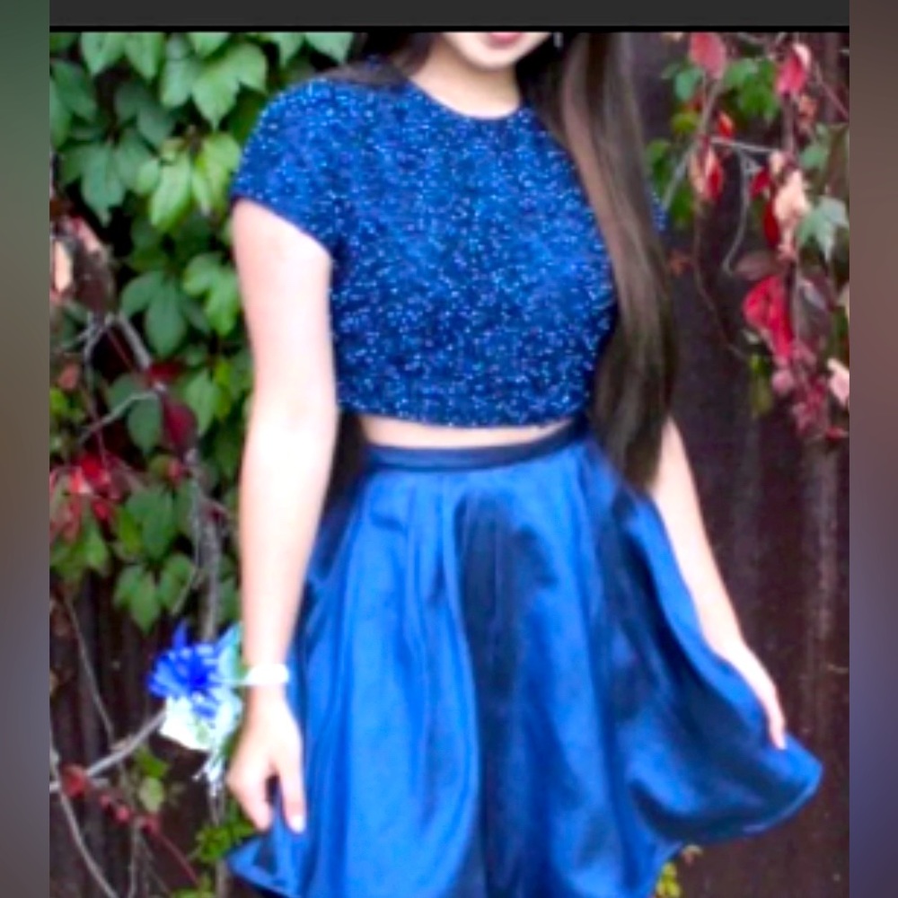Sherri Hill Sparkling Navy Blue Two-Piece Prom Dress